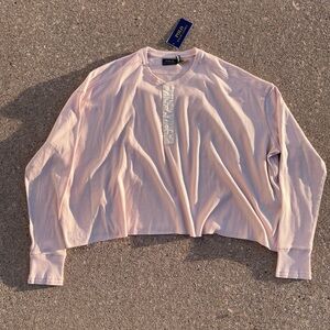 Polo Ralph Lauren oversized cropped long sleeve tee baby pink button placket NWT